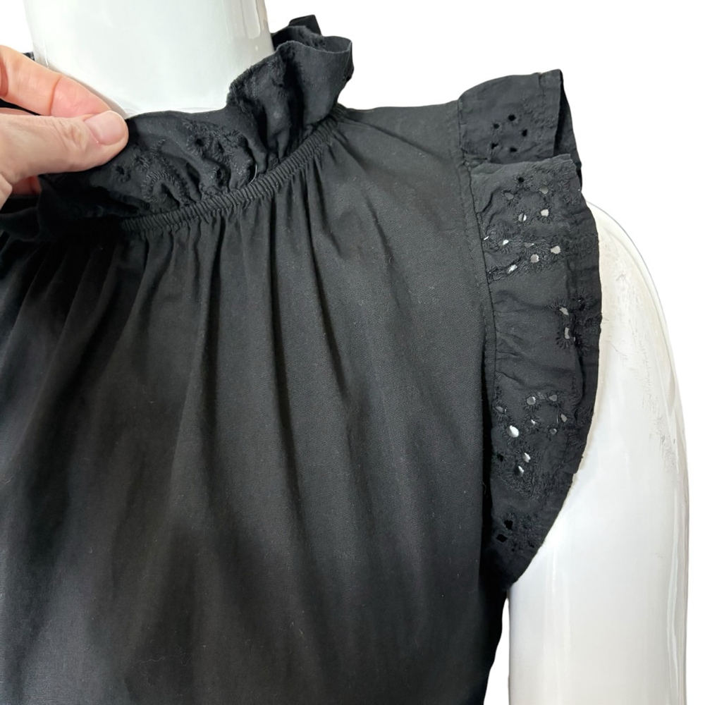Valentina Naldi Made in Italy Black Cotton Tiered Dress Ruffle Eyelet Sleeves, M - Picture 6 of 13